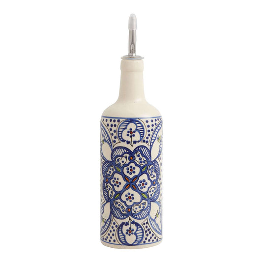 White and Blue Ceramic Oil Bottle